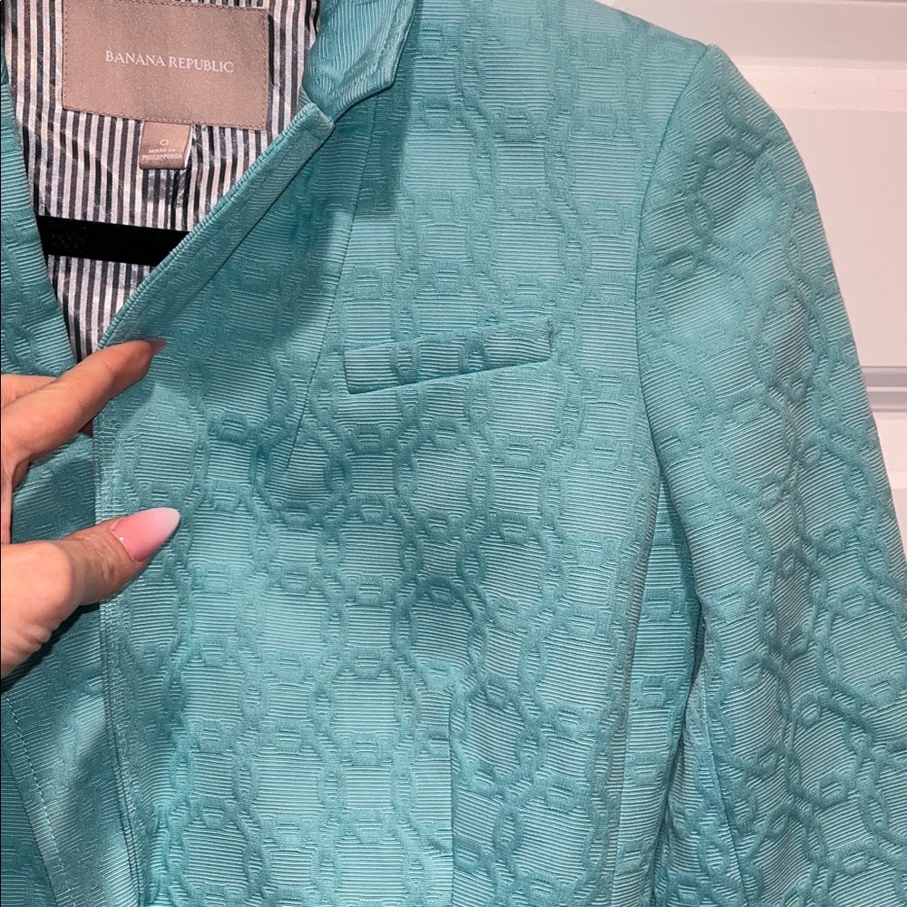 Banana Republic Tiffany Mint Blue Textured Blazer gold military preppy buttons - Picture 12 of 13